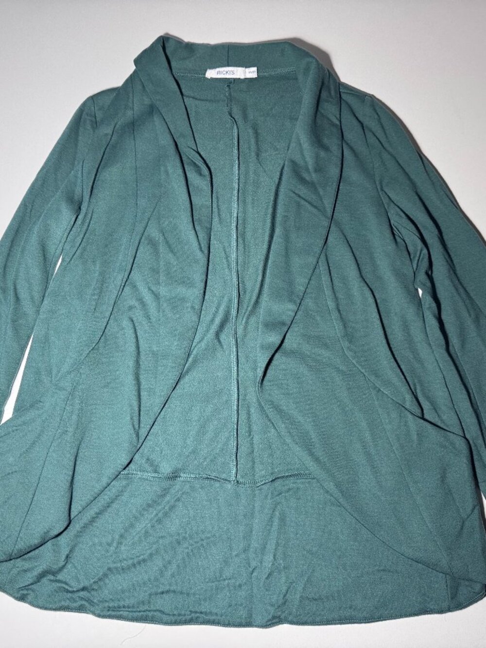 Ricki's Teal Green Open Front Draped Waterfall Cardigan Sweater XS